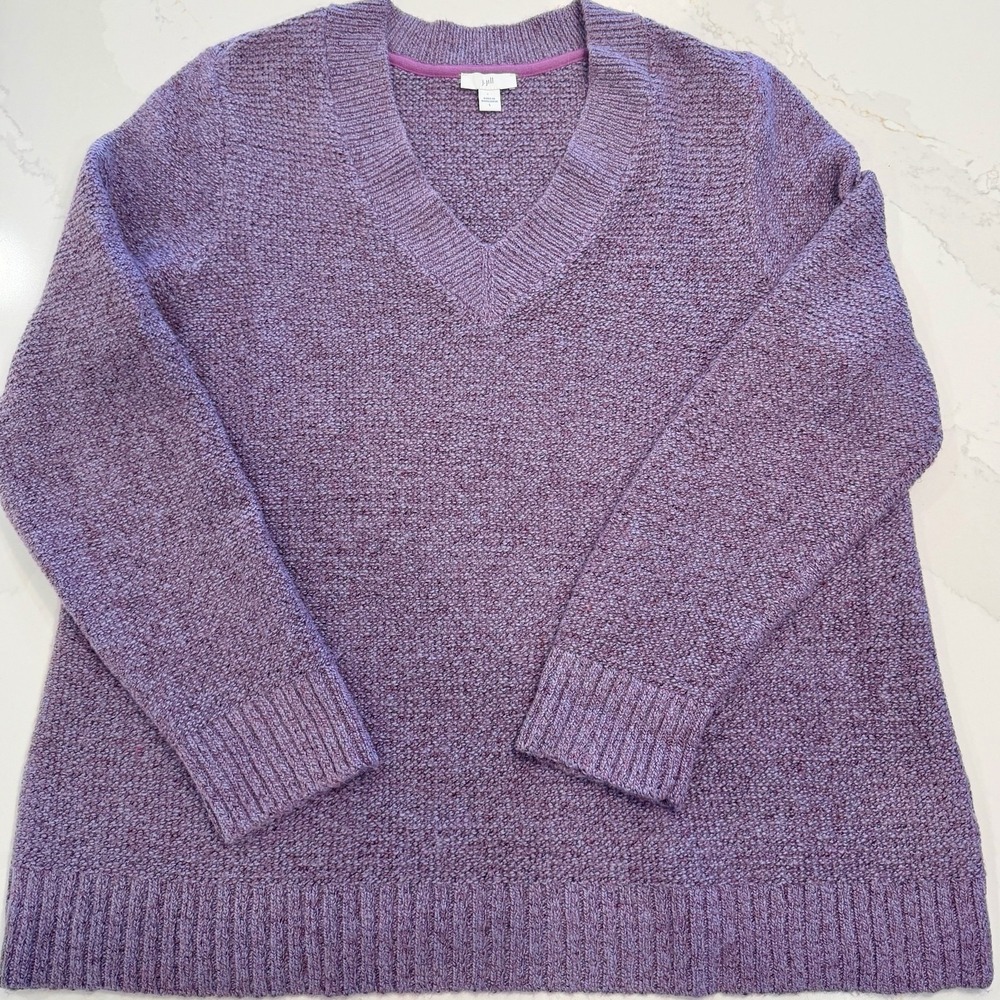 J.Jill Sweater Women Large Purple Good V-Neck Cotton Blend Knit Long Sleeve